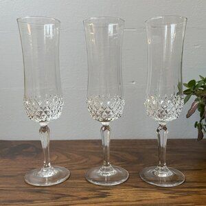 Cristal D'Arques Durand Longchamp Crystal Set of 3 Champagne Flutes Wine Glasses